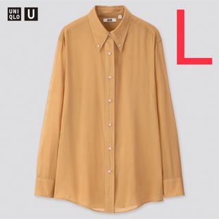 ユニクロ(UNIQLO)のユニクロU シアー ボタンダウンシャツ 長袖 L シースルー 透け感 トレンド(シャツ/ブラウス(長袖/七分))