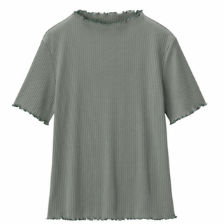 ジーユー(GU)のGU XLサイズ　グリーン　リブメローコンパクトT (半袖)(Tシャツ(半袖/袖なし))