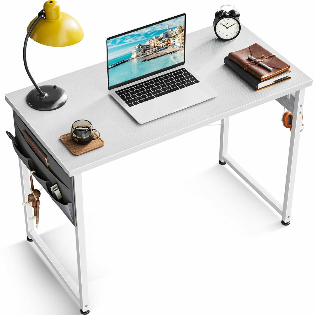 【色: ホワイト】KKL デスク 机 小さい pcデスク 幅80cm 収納袋付きオフィス家具