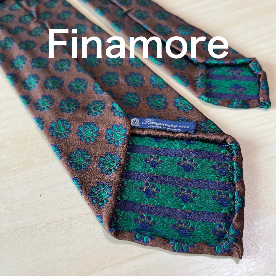 【極美品】Finamore ブラウン×グリーン　スフォデラート　ネクタイ