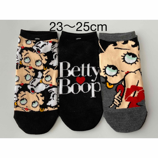 ベティブープ(Betty Boop)の【Ｕ】Betty Boop ベティー　ブラック　靴下　ソックス　3足　レディース(ソックス)
