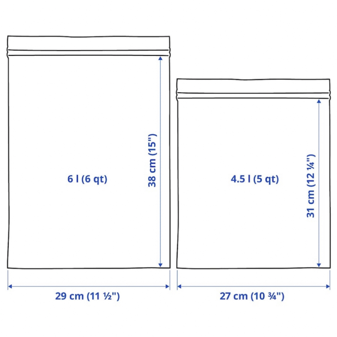 良質 6L4.5L 2種類15枚 IKEA フリーザーバッグ ジップロック