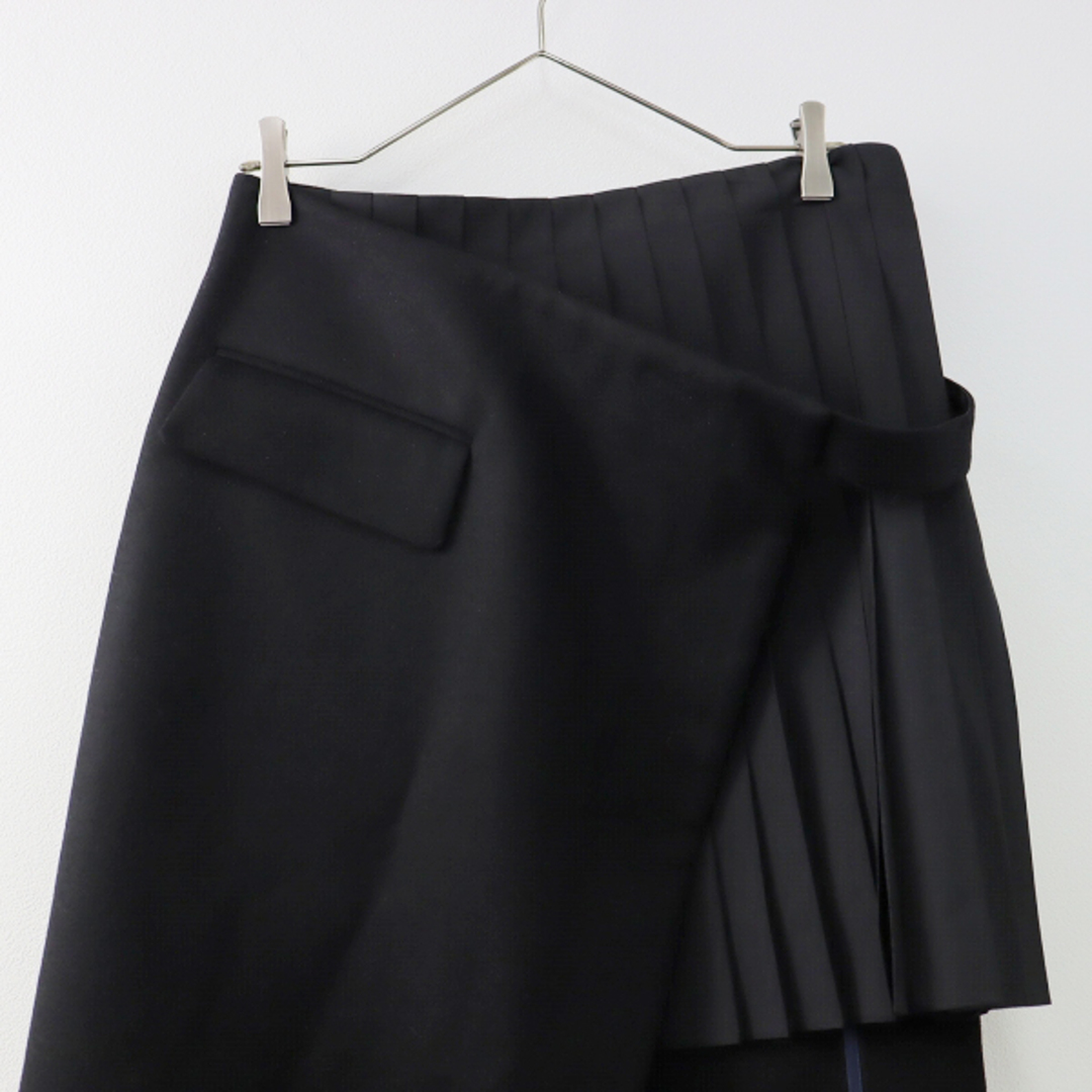 美品 2022AW Sacai サカイ Wool Melton Skirt  ウールメルトンスカート 2/ブラック 黒 プリーツ付き 巻き ラップ【2400013401661】 3