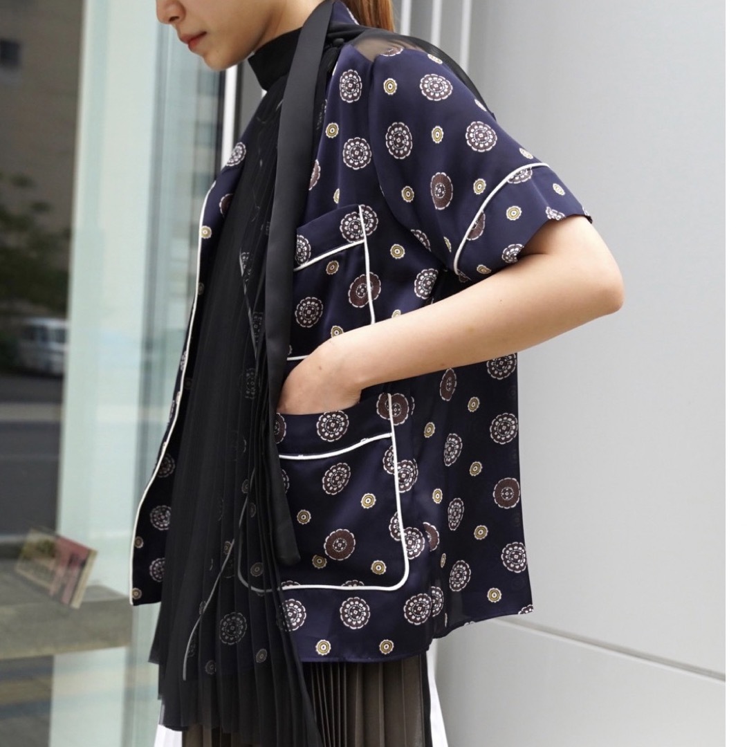 お値下げ［sacai] Komon Print Shirt ネイビー