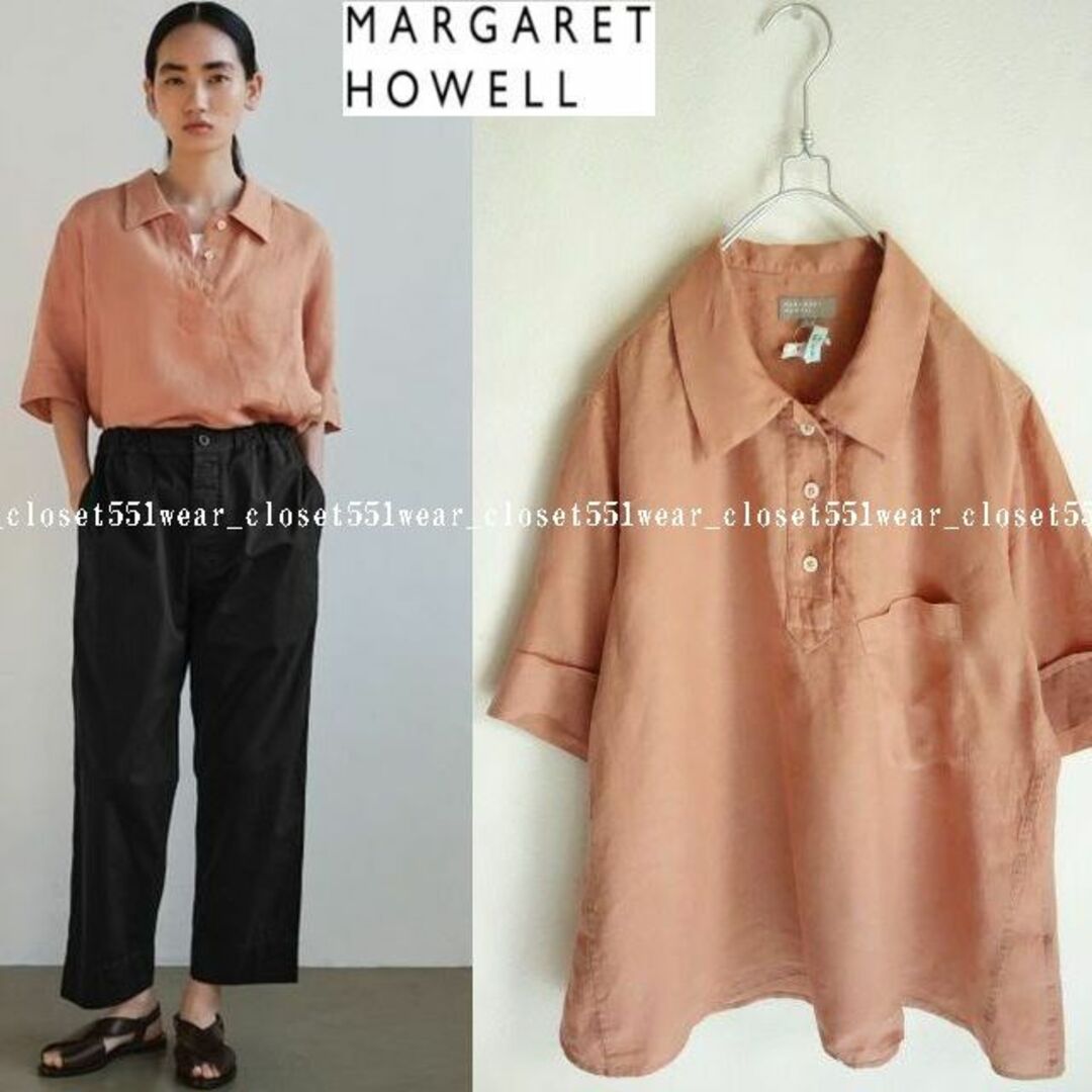 MARGARET HOWELL(マーガレットハウエル)の2022 美品マーガレットハウエル☆FINEリネンレギュラープルオーバーシャツ2 レディースのトップス(シャツ/ブラウス(半袖/袖なし))の商品写真