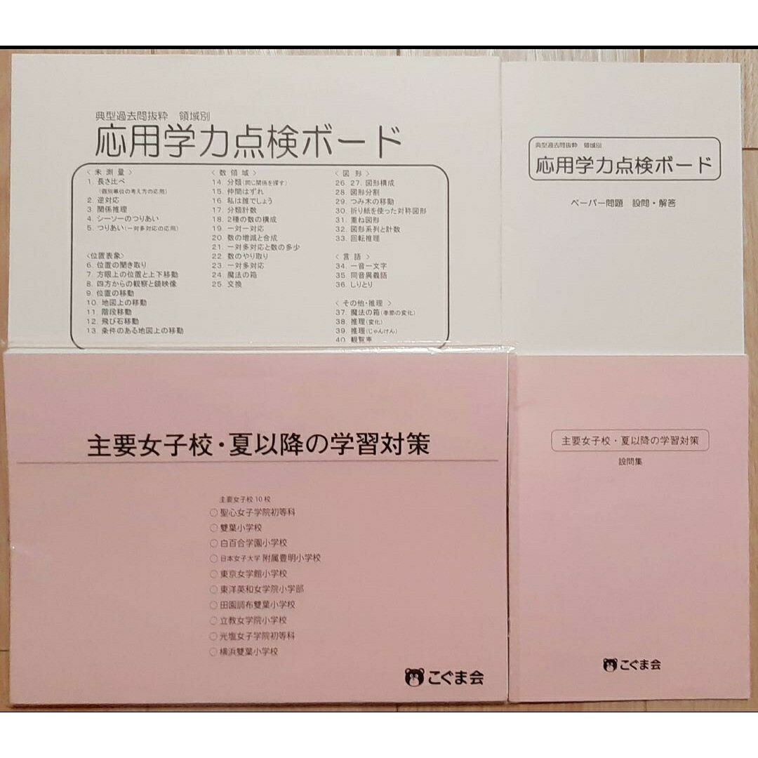 【希少】こぐま会主要女子校夏以降の学習対策　典型過去問抜粋 領域別 点検ボード