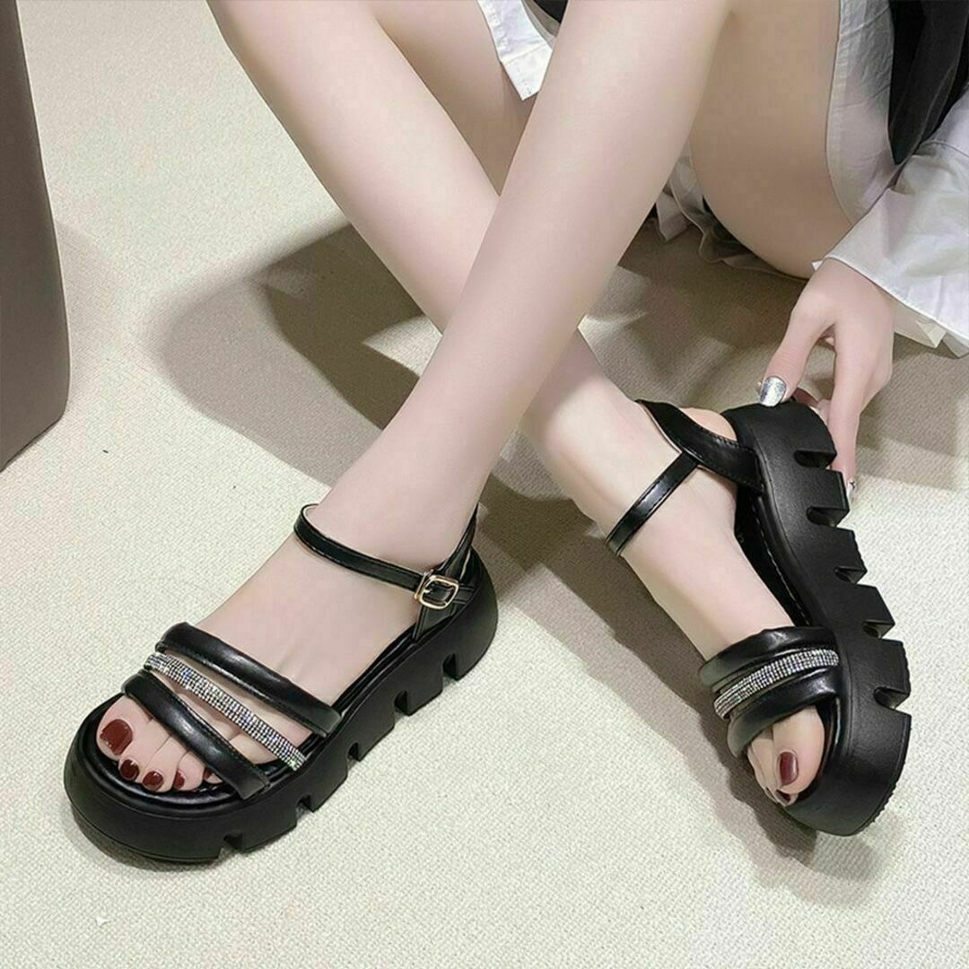 厚底サンダル/2色/24.5cm/厚底サンダル レディース 美脚シューズ