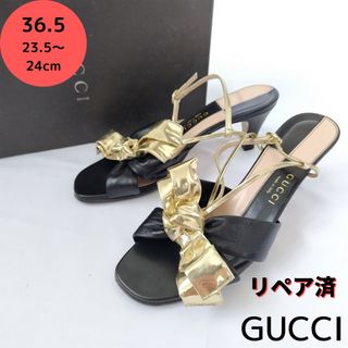 グッチ(Gucci)の良品❤箱付き☆GUCCI【グッチ】バイカラー リボン サンダル 黒(サンダル)