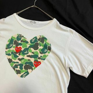 コムデギャルソン(COMME des GARCONS)の【レア】プレイコムデギャルソン　アベイシングエイプ　半袖Tシャツ　コラボ　白　L(Tシャツ(半袖/袖なし))