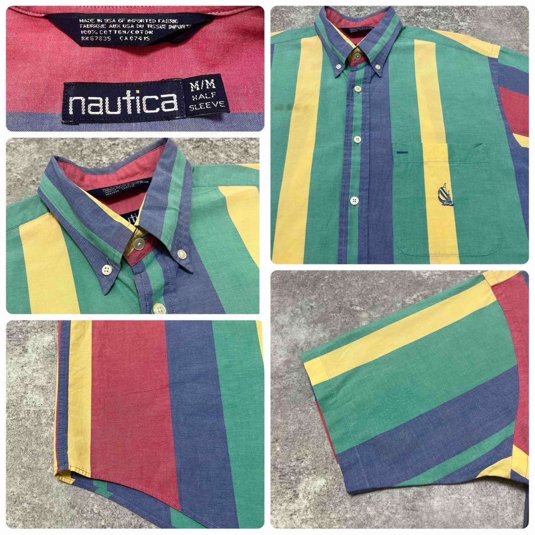 NAUTICA(ノーティカ)のノーティカ☆USA製刺繍ロゴ半袖パステルボールドストライプシャツ 90s メンズのトップス(シャツ)の商品写真