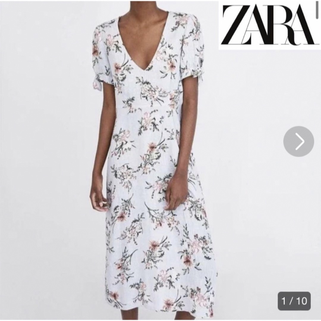 ZARA(ザラ)のZARAザラリネン混花柄ワンピース レディースのワンピース(ロングワンピース/マキシワンピース)の商品写真