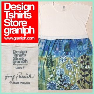 グラニフ(Design Tshirts Store graniph)のグラニフ×ヨゼフ・パレチェクコラボ半袖チュニックワンピース ホワイトブルー 絵本(ひざ丈ワンピース)