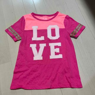 ギャップキッズ(GAP Kids)のギャップ　Tシャツ　130 ピンク　ライン　LOVE ダンス　ラメ(Tシャツ/カットソー)