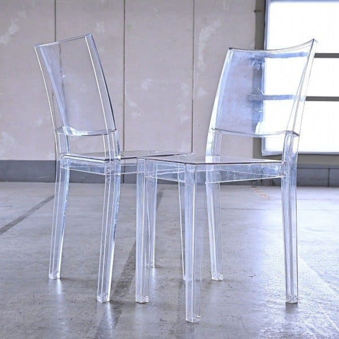 イタリア製 Kartell 10万「La Marie/ラ・マリー」ダイニングチェア2脚セットa ポリカーボネート クリスタル 椅子 透明 スリム カルテル【家具/インテリア/USED家具ユーズド家具/リサイクル】