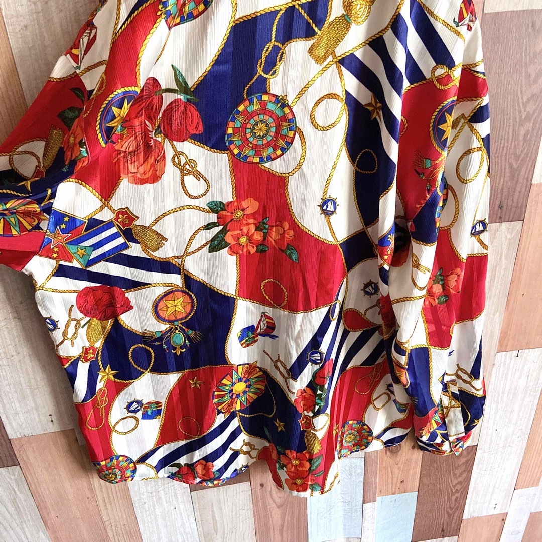 【送料無料】vintage ポリエステルシャツ 総柄 スカーフ柄 size9R