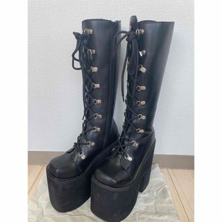 QOOZA セレクト ロングブーツ 厚底23cm ブラック 編み上げの通販 by ...