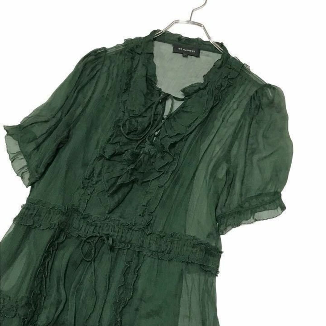IENA - 美品 LEE MATHEWS SILK GEORGETTE ワンピース グリーンの通販