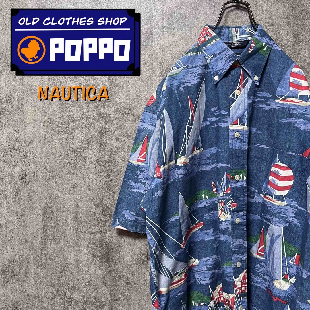 NAUTICA(ノーティカ)のノーティカ☆マカオ製セーリングヨット柄半袖マリン総柄シャツ 90s メンズのトップス(シャツ)の商品写真