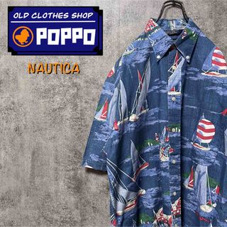 ノーティカ(NAUTICA)のノーティカ☆マカオ製セーリングヨット柄半袖マリン総柄シャツ 90s(シャツ)