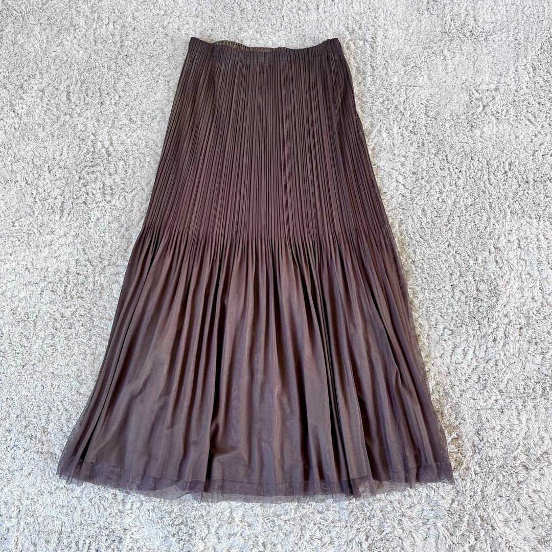 PLEATS PLEASE ISSEY MIYAKE(プリーツプリーズイッセイミヤケ)の【美品】プリーツプリーズ チュール重ね ロングスカート レア 茶 イッセイミヤケ レディースのスカート(ロングスカート)の商品写真