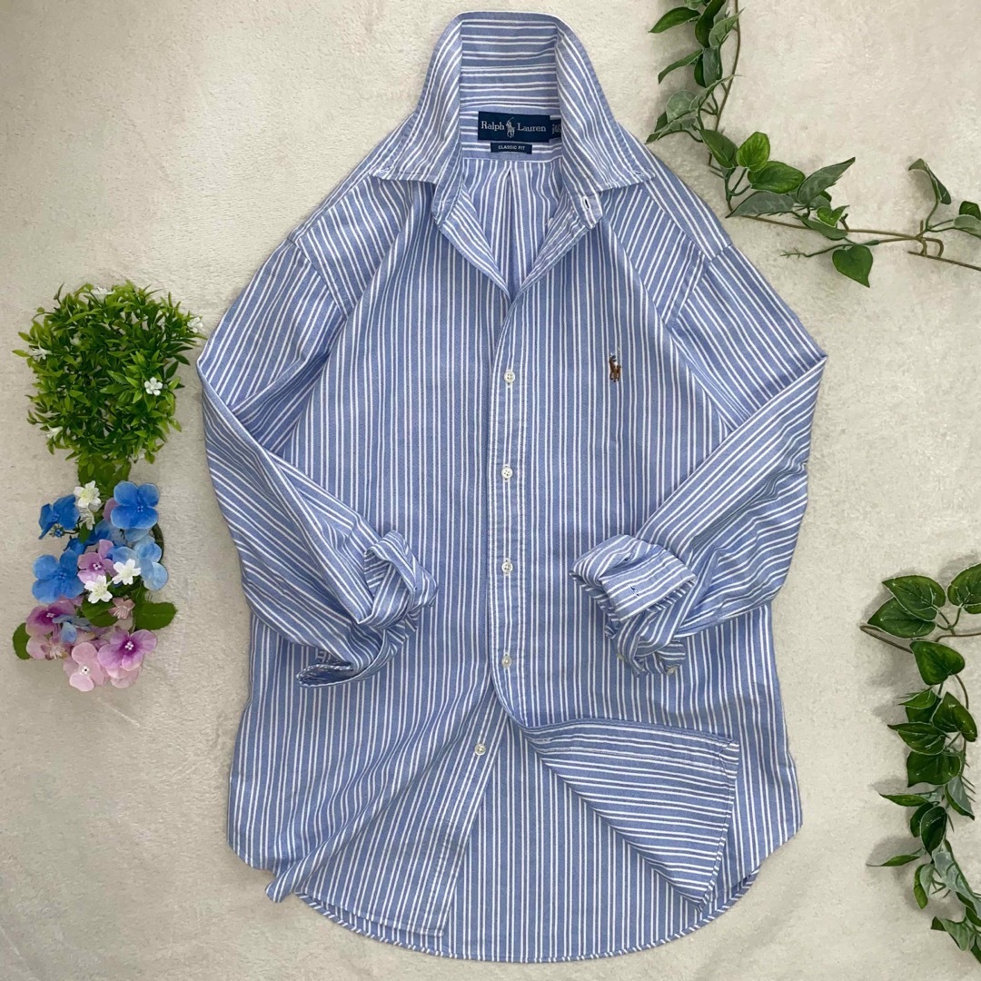 POLO RALPH LAUREN(ポロラルフローレン)のRalph Lauren 未使用に近い美品　ストライプ　XL位長袖シャツ　羽織り レディースのトップス(シャツ/ブラウス(長袖/七分))の商品写真