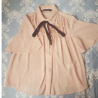 ザラ(ZARA)のZARA　フリルリボンブラウス(シャツ/ブラウス(半袖/袖なし))