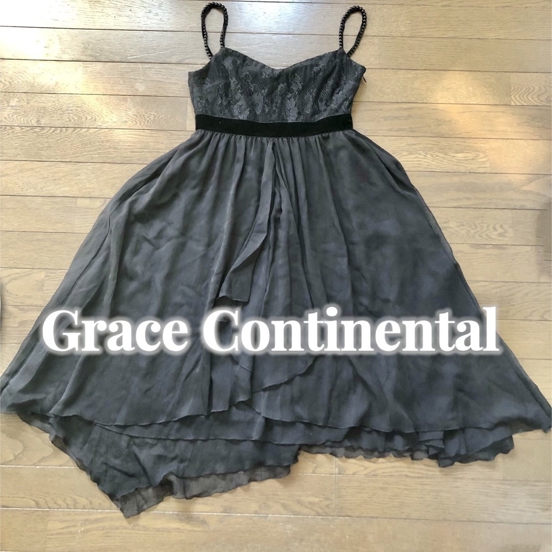 GRACE CONTINENTAL(グレースコンチネンタル)の【美品】グレースコンチネンタル　アシンメトリードレス　黒　ワンピース　レース レディースのワンピース(ひざ丈ワンピース)の商品写真