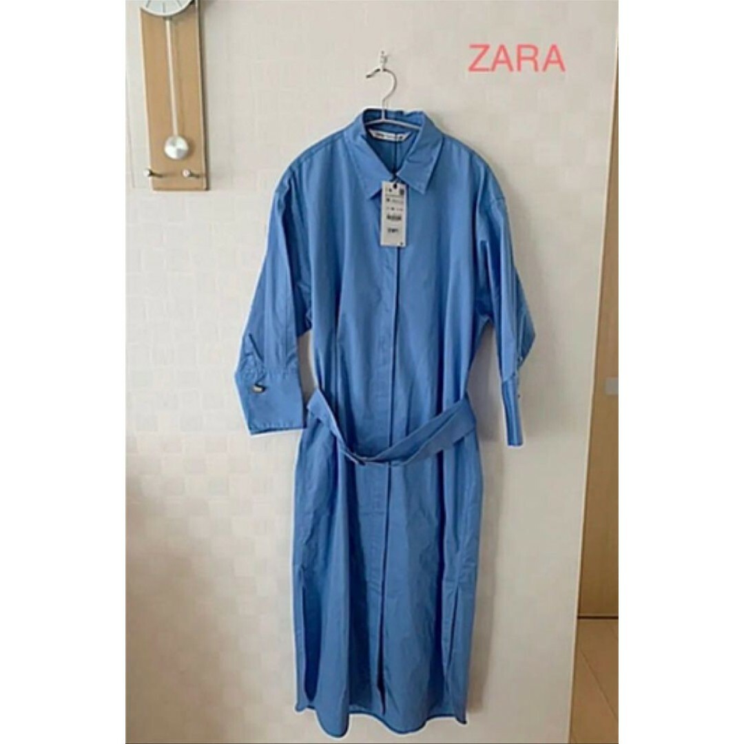 ZARA(ザラ)のZARA シャツワンピース ステンカラー ベルト付 レディースのワンピース(ひざ丈ワンピース)の商品写真