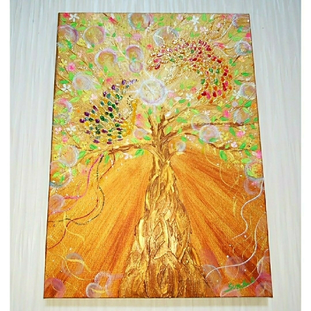 幸せ風水開運絵画*夢色シャボン幸せの豊樹~ペア鳳凰~幸せ記念樹 招財金運家族未来 幸せ風水開運絵画*夢色シャボン幸せの豊樹~ペア鳳凰~幸せ記念樹 招財金運家族未来