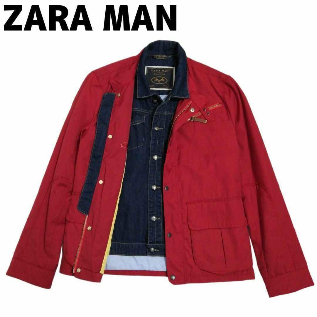 ZARA ジャケット ブルゾン ワークジャケット デニム ザラマン 赤 メンズ