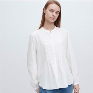 ユニクロ(UNIQLO)のレーヨンピンタックブラウス（長袖）(シャツ/ブラウス(長袖/七分))