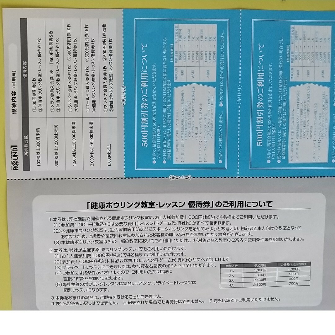 ラウンドワン株主優待 チケットの施設利用券(ボウリング場)の商品写真