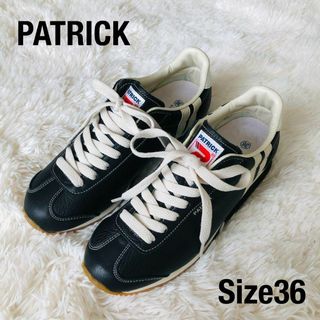 美品】PATRICKパトリック レザースニーカー 36 ブラック黒-