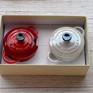 ルクルーゼ(LE CREUSET)のルクルーゼ　ペア・プチ・ココット チェリーレッド ＆ ホワイトラスター(食器)