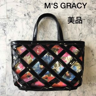 エムズグレイシー(M'S GRACY)の【美品】M'S GRACY エムズグレイシー　花柄　ブラック　ハンドバッグ(ハンドバッグ)