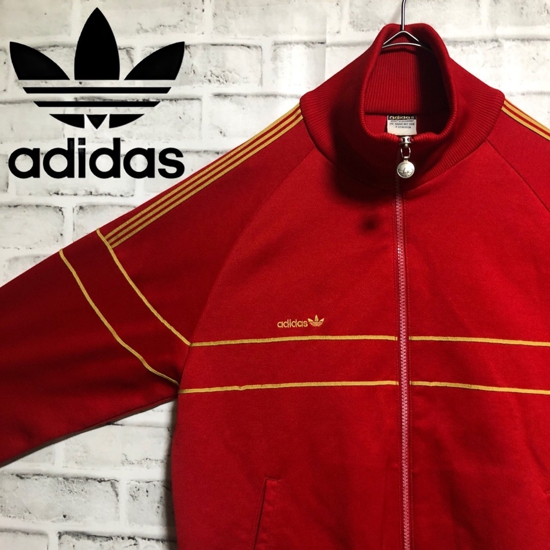 70s⭐️adidas トラックジャケット L TECHNO 刺繍トレファイル 赤