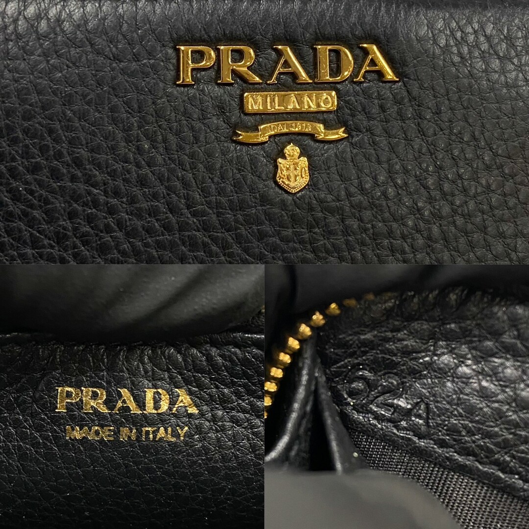 PRADA - 極 美品 PRADA プラダ ロゴ 金具 レザー 本革 ラウンド