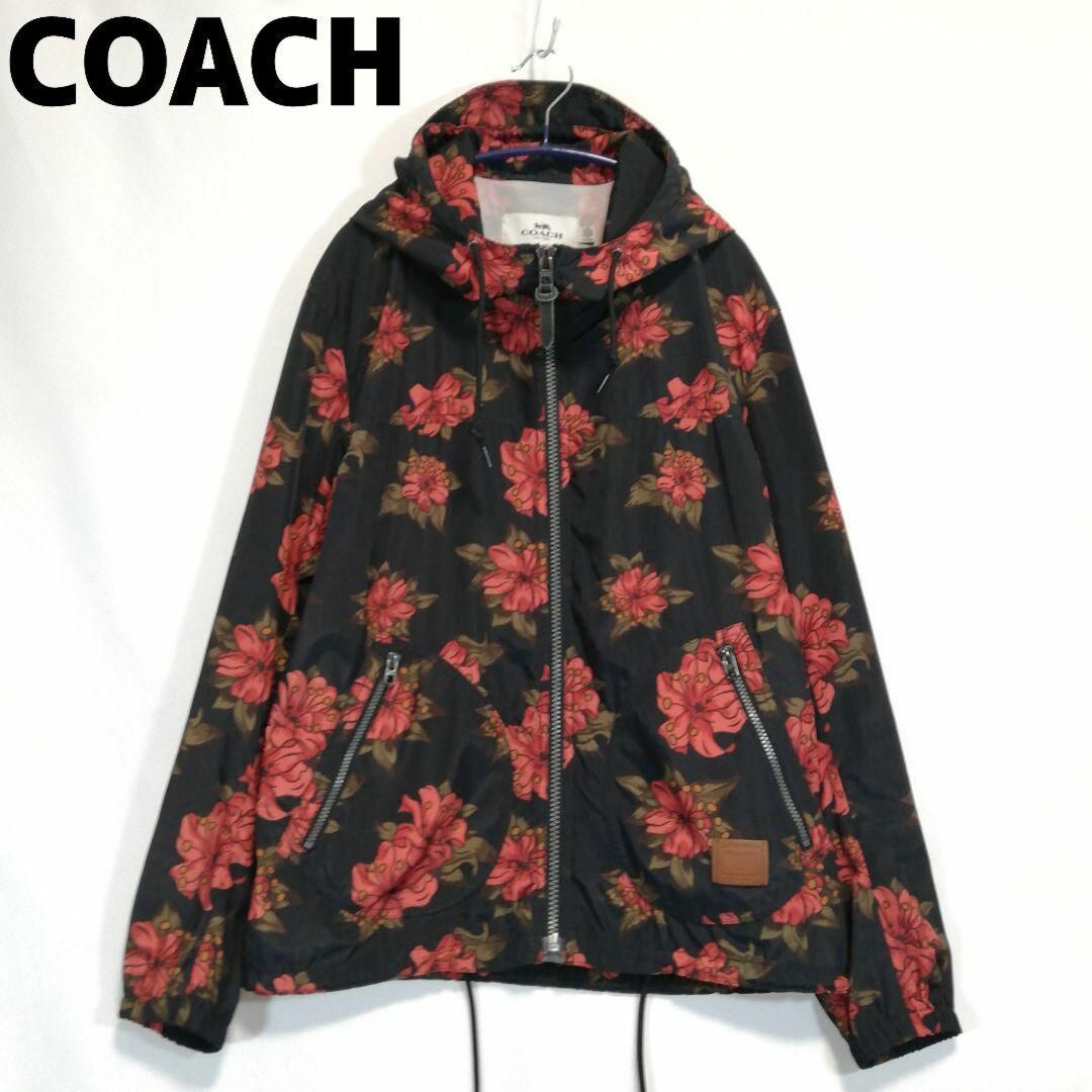 bu12. COACH ロングコート 花柄 レディースLサイズ相当