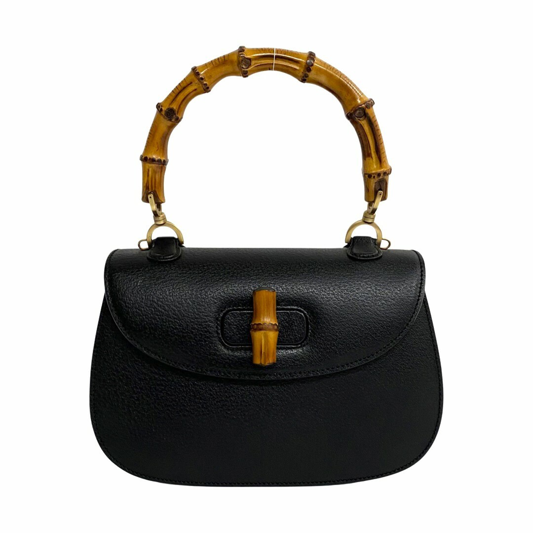 ほぼ未使用 GUCCI グッチ オールドグッチ ヴィンテージ バンブー レザー 本革 ターンロック ハンドバッグ ミニ トートバッグ 黒 30478 | フリマアプリ ラクマ