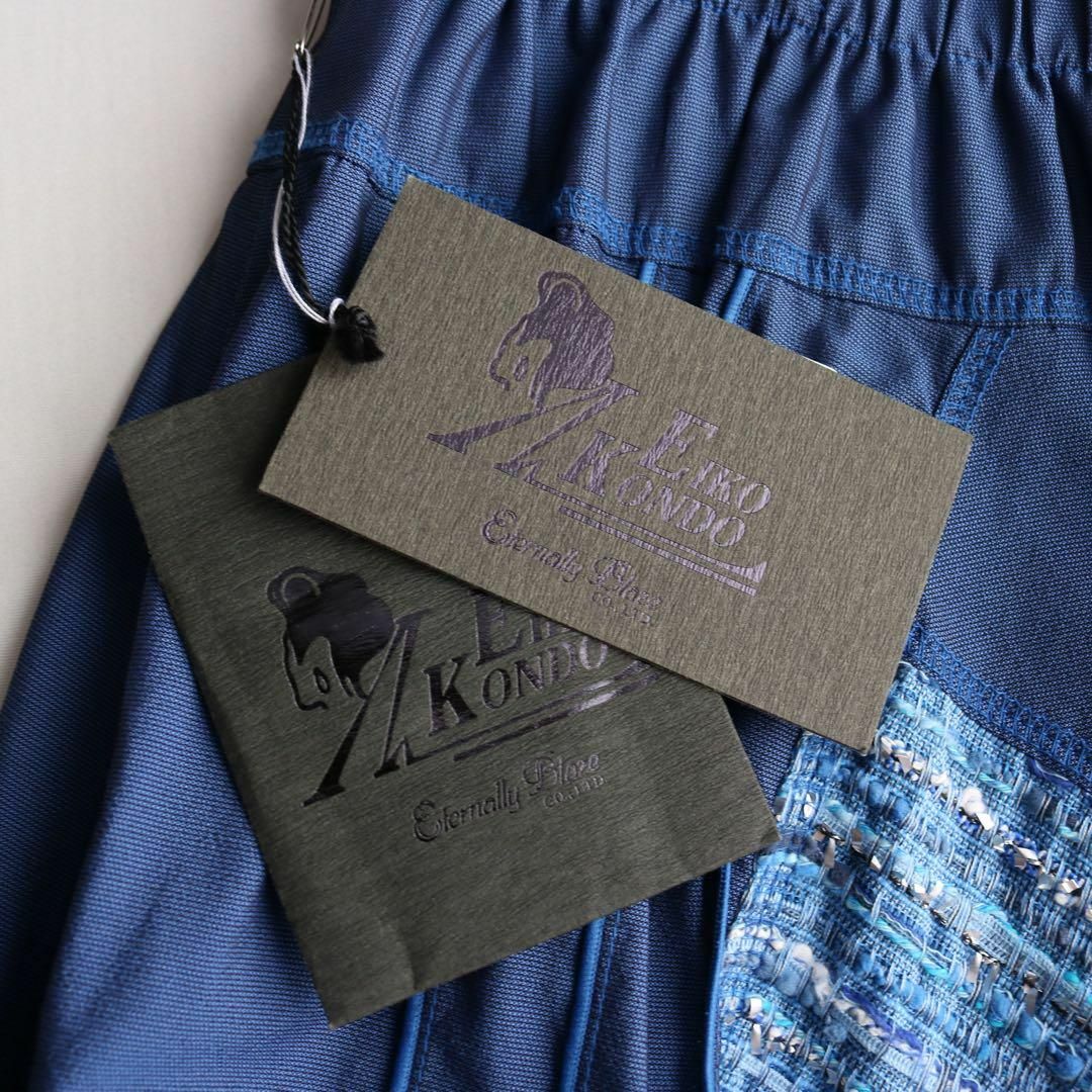 新品 EIKO KONDO / バルーンスカート ツイード 膝丈 ブルー 青 レディースのスカート(ひざ丈スカート)の商品写真