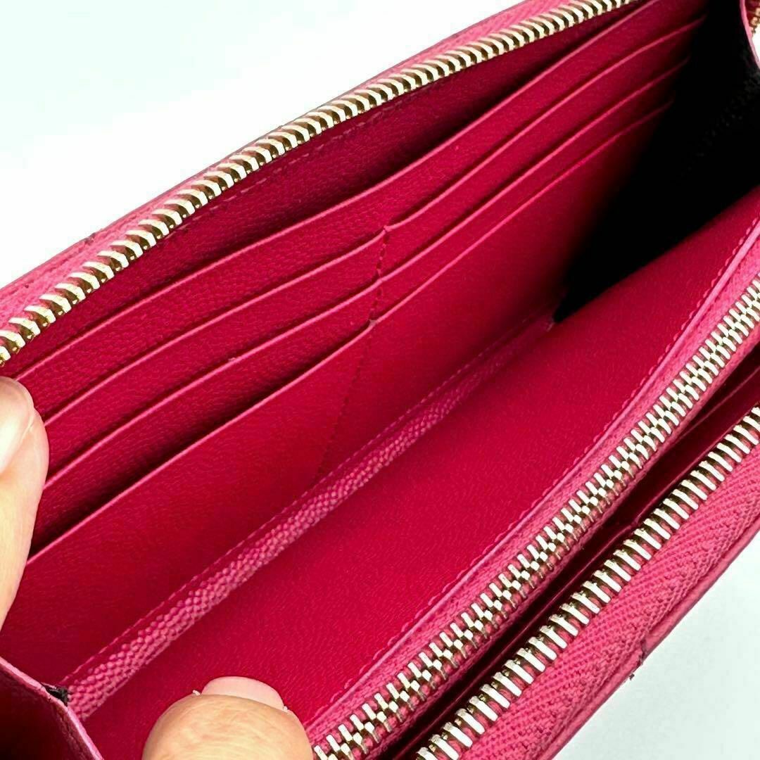 サンローラン 長財布 ピンク レザー YSL ロゴ金具 ラウンドファスナー