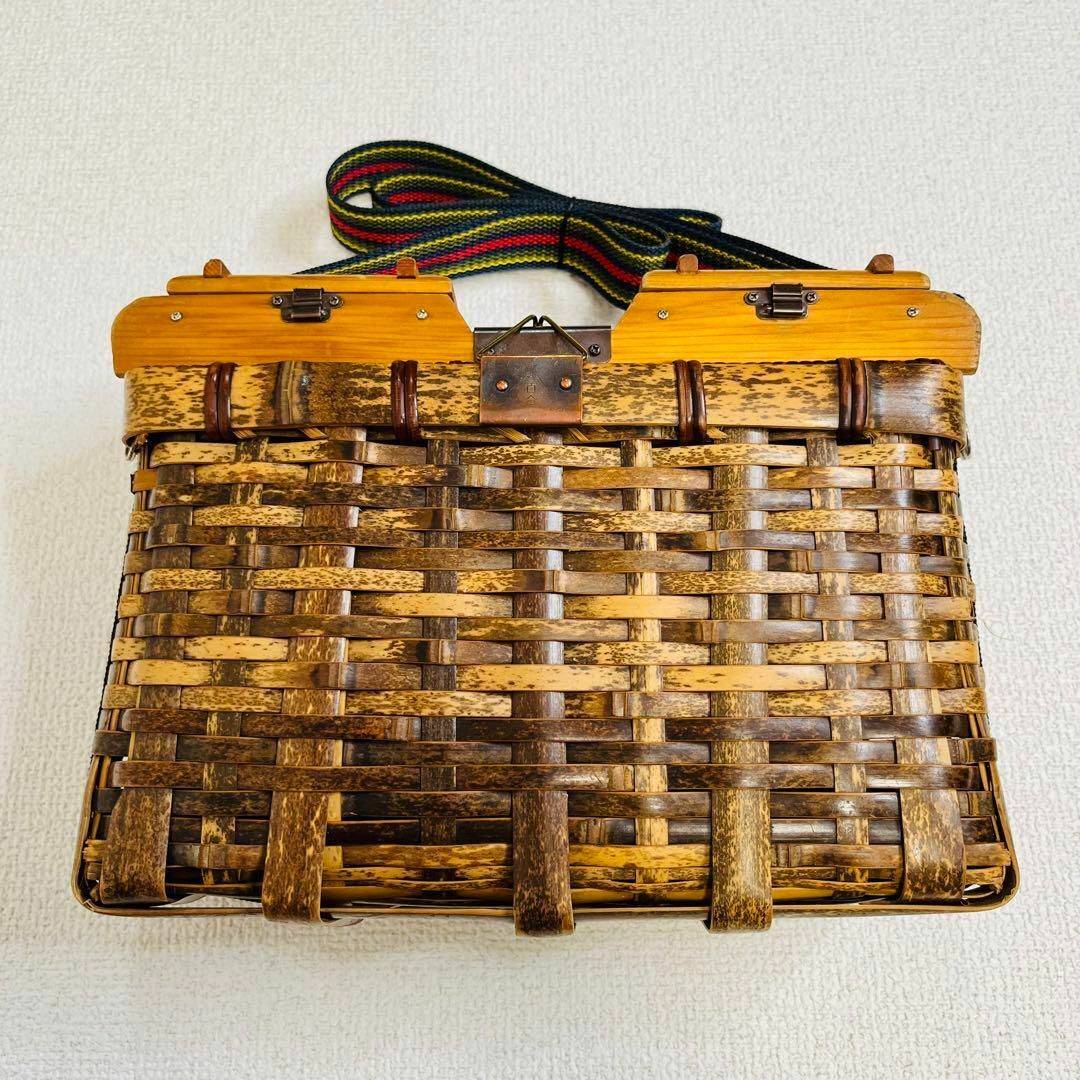 希少品 百合 竹編 鮎籠 ビク 収納付 竹籠 魚籠 びく 鮎 アユ川釣釣具流