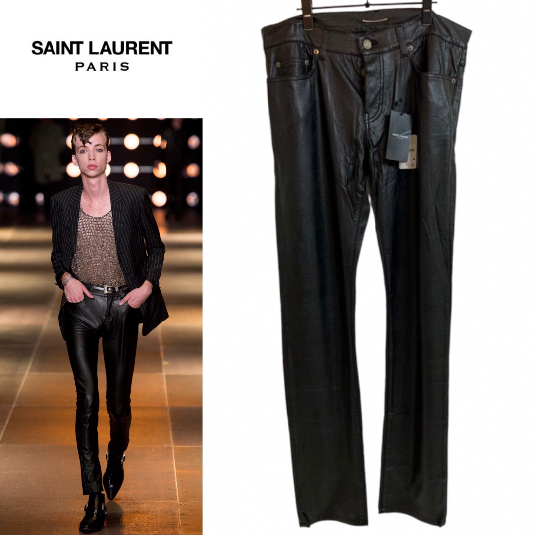 SAINT LAURENT PARIS 未使用 エディ期 フェイクレザーパンツ