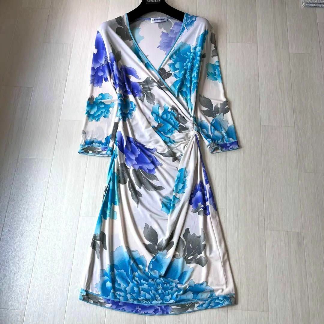 専用✨レオナール パリ 近年モデル 花柄 トリム シルク100% ワンピース