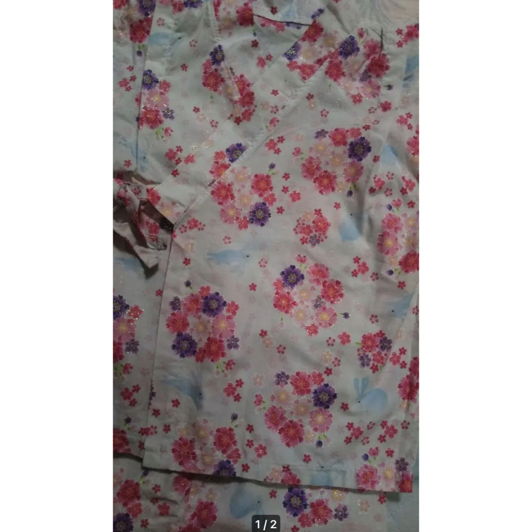 美品 お花&うさぎ柄 甚平上下セット 女の子 90㎝ キッズ/ベビー/マタニティのキッズ服女の子用(90cm~)(甚平/浴衣)の商品写真