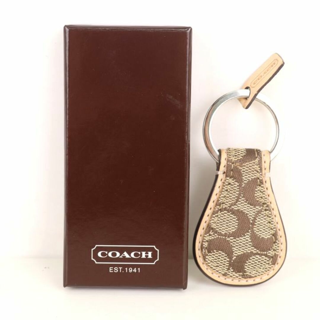 COACH(コーチ)のコーチ キーリング シグネチャー キャンバス/レザー キーホルダー ブランド 小物 レディース ベージュ COACH レディースのファッション小物(キーホルダー)の商品写真