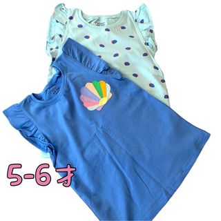 ネクスト(NEXT)の●未使用●5-6才　ブルー　フィッシュ柄　フリル袖　タンクトップ　セット(Tシャツ/カットソー)