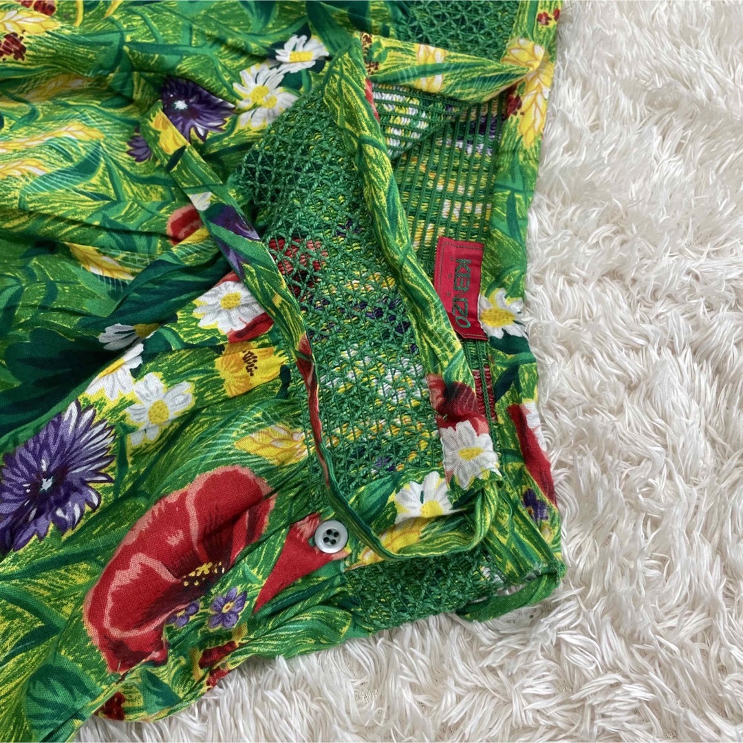 KENZO(ケンゾー)のKENZO セットアップ Vネックブラウス 花柄 リネン混 グリーン　七分袖 レディースのトップス(その他)の商品写真
