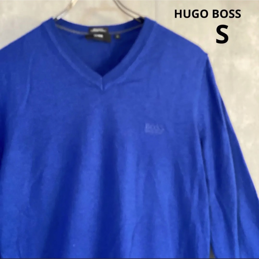 HUGO BOSS(ヒューゴボス)のヒューゴボス　HUGO BOSS  薄手　ニット　青　S  ウール100% メンズのトップス(ニット/セーター)の商品写真