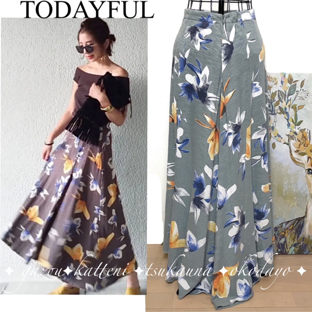 送関込 TODAYFUL フラワー スリットスカート ジャガード 花柄 トゥデイ